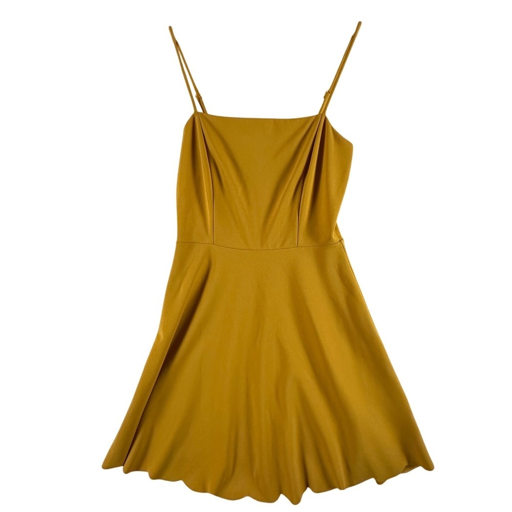 Soprano Women M Yellow Mini Dress Spaghetti Strap Fit Flare Scalloped Hem Summer